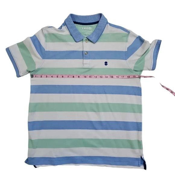 IZOD Advantage Performance Striped Polo Men Medium Blue Green Preppy Classic Y2K - Picture 5 of 7